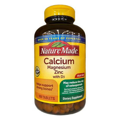 Nature Made Calcium Magnesium Zinc Vitamin D3 Dietary Supplement Tablets 300ct