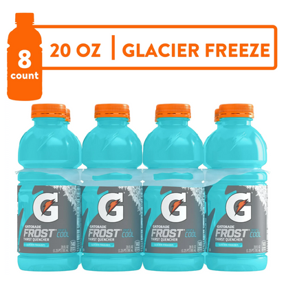 Gatorade Frost Glacier Freeze Thirst Quencher Sports Drink, 20 oz, 8 Pack Bottles