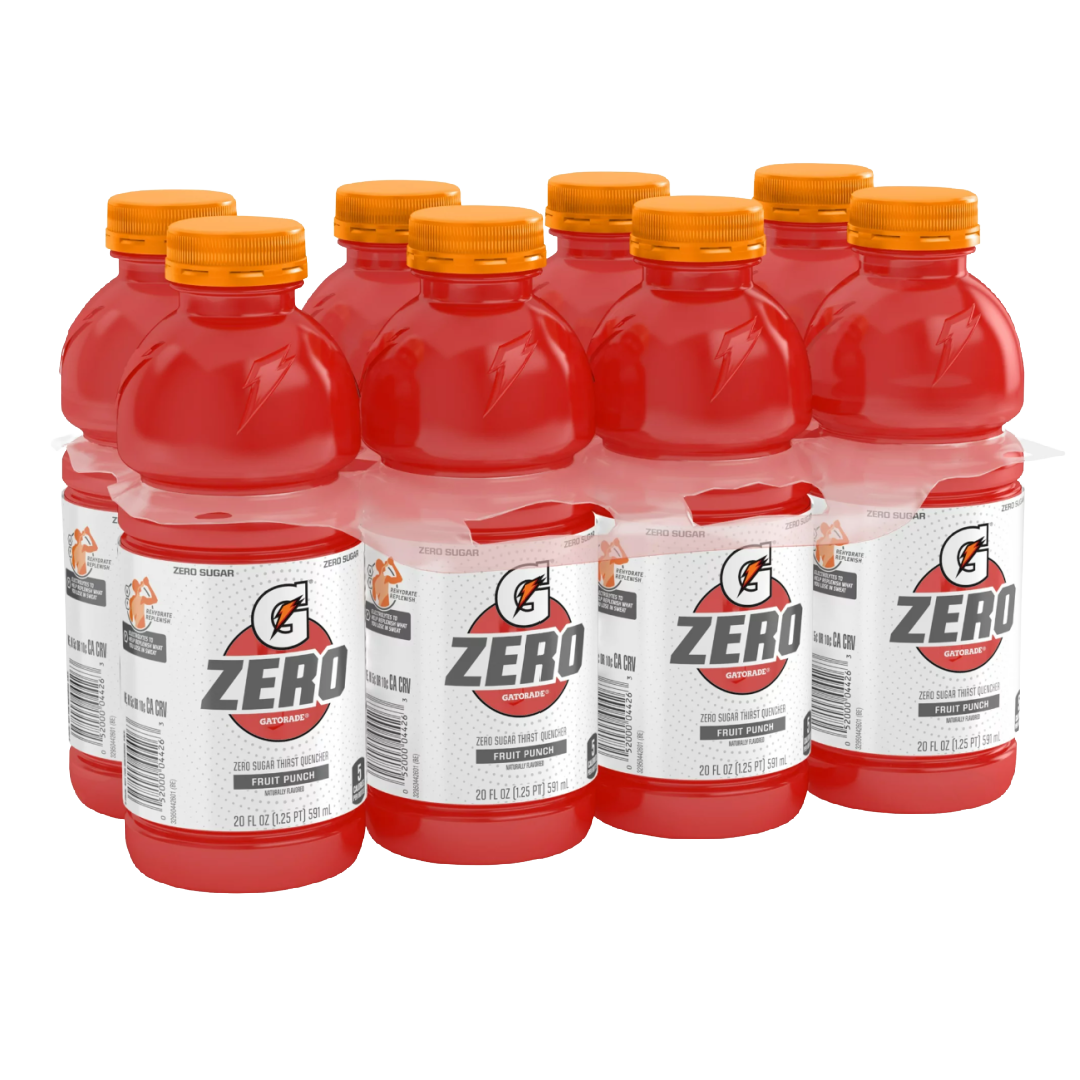 Gatorade G Zero Sugar Fruit Punch Thirst Quencher Sports Drink, 20 oz, 8 Pack Bottles