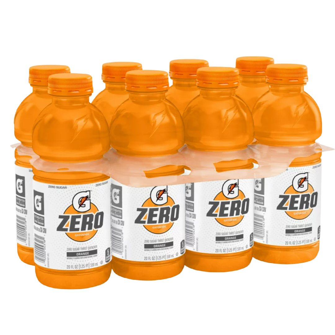 Gatorade G Zero Thirst Quencher, Orange, 20 fl oz, 8 Pack Bottles