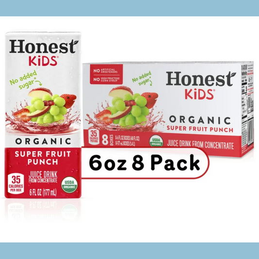 Honest Kids Organic Super Fruit Punch Juice, 6 fl oz, 8 Juice Boxes