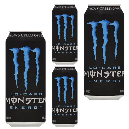 Monster Lo-Carb Taurine and Ginseng Energy Drink 16 fl oz can X 4