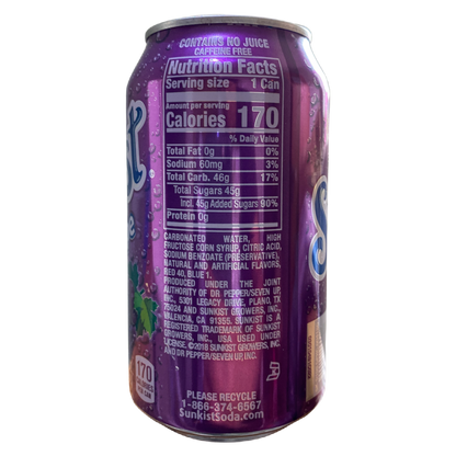 Sunkist Grape Soda 12 fl oz can X 4