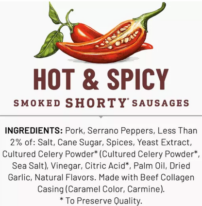 Dukes Hot and Spicy Shorty Smoked Sausages 5oz (142g)