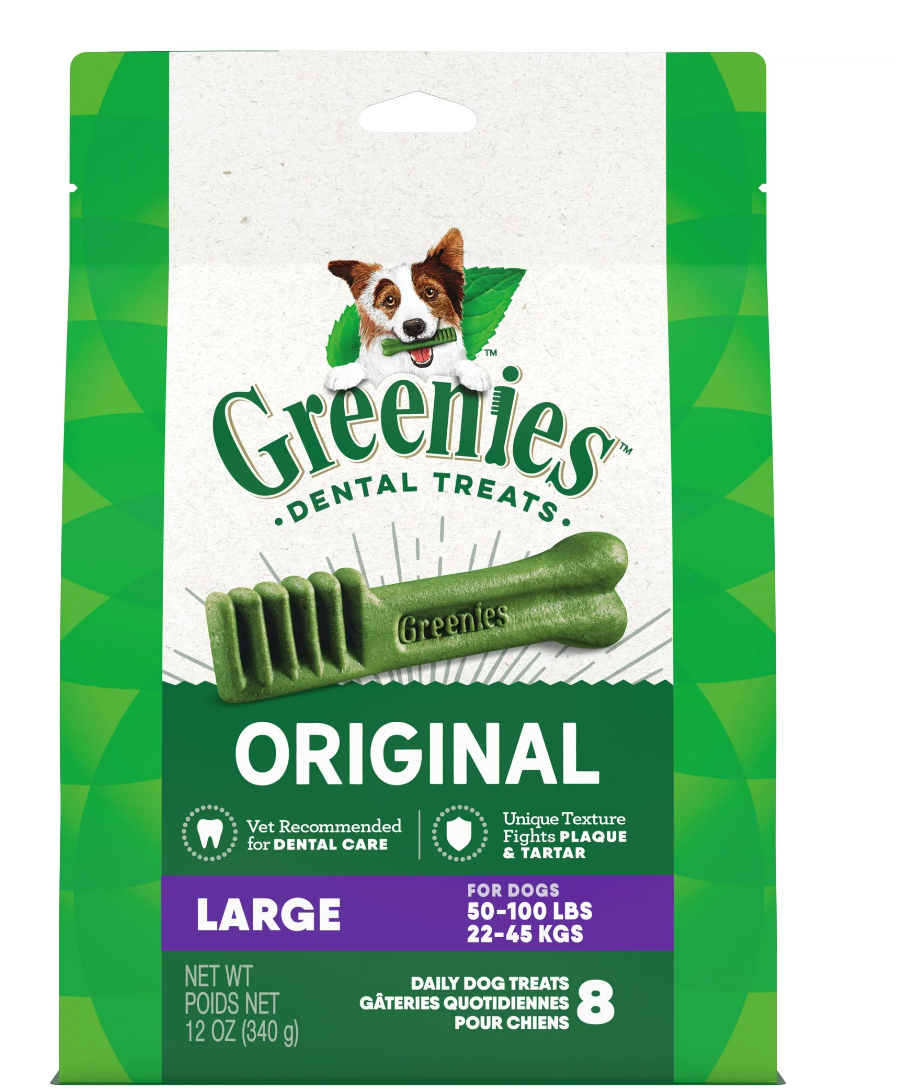 GREENIES Original Flavor LARGE Size Dental Chew Treats for Dogs, 12 oz. 8 pack