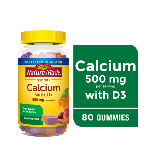 Nature Made Calcium 500 mg Per Serving Gummies, Dietary Supplement for Bone Support, 80 Count